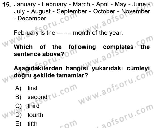 İngilizce 2 Dersi 2021 - 2022 Yılı (Final) Dönem Sonu Sınav Soruları 15. Soru