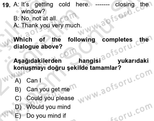 İngilizce 2 Dersi 2021 - 2022 Yılı (Final) Dönem Sonu Sınav Soruları 19. Soru