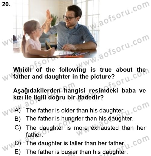 İngilizce 2 Dersi 2021 - 2022 Yılı (Final) Dönem Sonu Sınav Soruları 20. Soru
