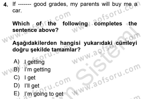 İngilizce 2 Dersi 2021 - 2022 Yılı (Final) Dönem Sonu Sınav Soruları 4. Soru