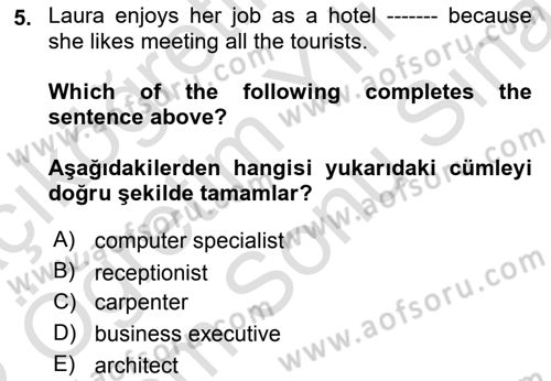 İngilizce 2 Dersi 2021 - 2022 Yılı (Final) Dönem Sonu Sınav Soruları 5. Soru