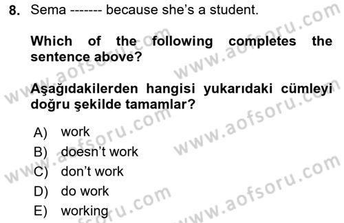 İngilizce 2 Dersi 2021 - 2022 Yılı (Final) Dönem Sonu Sınav Soruları 8. Soru