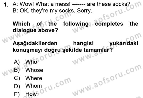 İngilizce 2 Dersi 2021 - 2022 Yılı Yaz Okulu Sınav Soruları 1. Soru