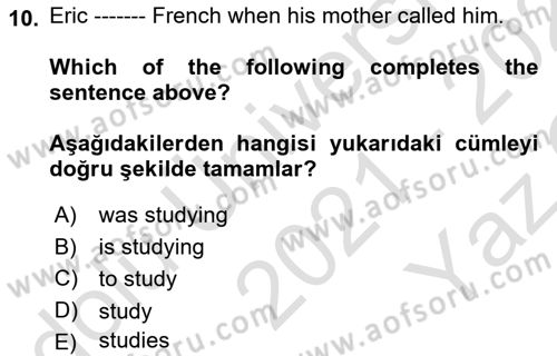 İngilizce 2 Dersi 2021 - 2022 Yılı Yaz Okulu Sınav Soruları 10. Soru