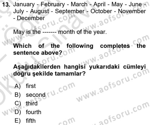 İngilizce 2 Dersi 2021 - 2022 Yılı Yaz Okulu Sınav Soruları 13. Soru