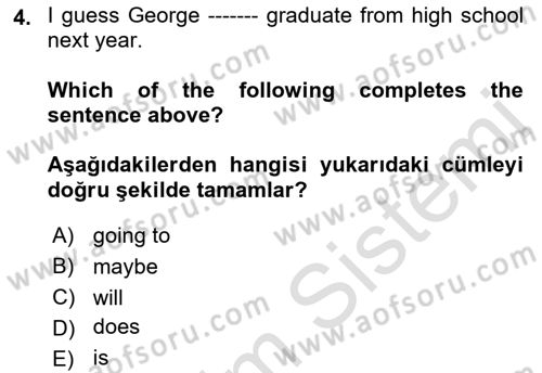 İngilizce 2 Dersi 2021 - 2022 Yılı Yaz Okulu Sınav Soruları 4. Soru