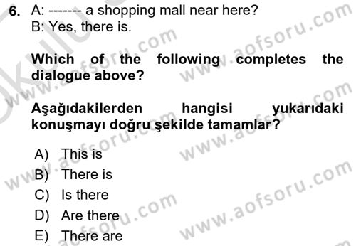İngilizce 2 Dersi 2021 - 2022 Yılı Yaz Okulu Sınav Soruları 6. Soru