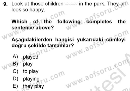 İngilizce 2 Dersi 2021 - 2022 Yılı Yaz Okulu Sınav Soruları 9. Soru