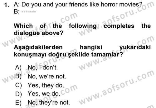 İngilizce 2 Dersi 2022 - 2023 Yılı (Vize) Ara Sınav Soruları 1. Soru