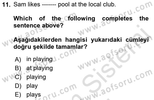 İngilizce 2 Dersi 2022 - 2023 Yılı (Vize) Ara Sınav Soruları 11. Soru