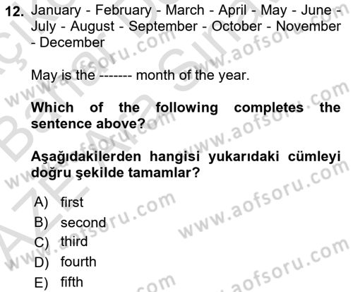İngilizce 2 Dersi 2022 - 2023 Yılı (Vize) Ara Sınav Soruları 12. Soru