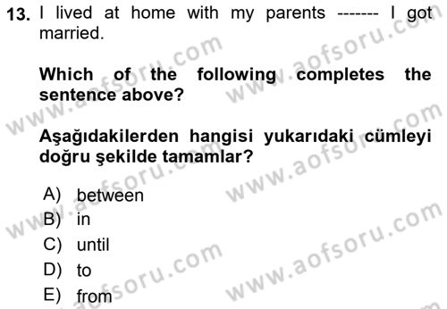İngilizce 2 Dersi 2022 - 2023 Yılı (Vize) Ara Sınav Soruları 13. Soru