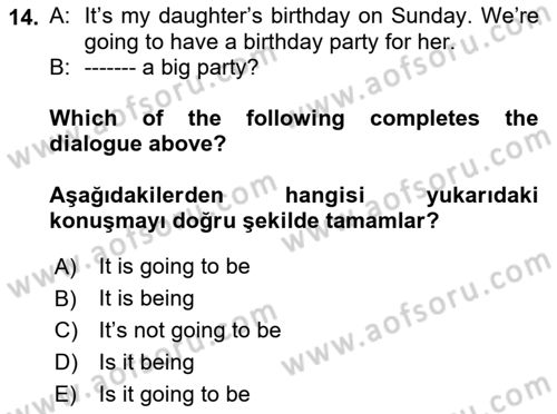 İngilizce 2 Dersi 2022 - 2023 Yılı (Vize) Ara Sınav Soruları 14. Soru