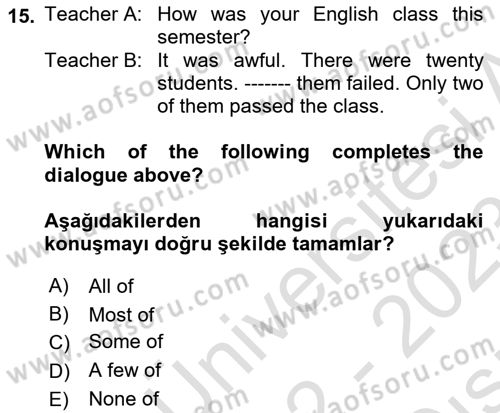 İngilizce 2 Dersi 2022 - 2023 Yılı (Vize) Ara Sınav Soruları 15. Soru
