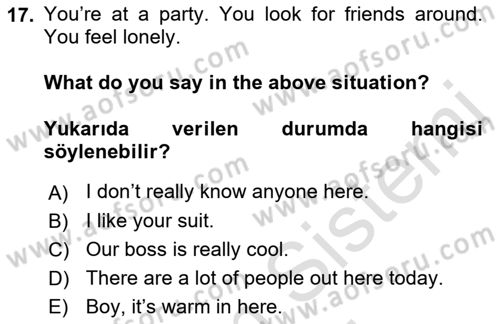 İngilizce 2 Dersi 2022 - 2023 Yılı (Vize) Ara Sınav Soruları 17. Soru