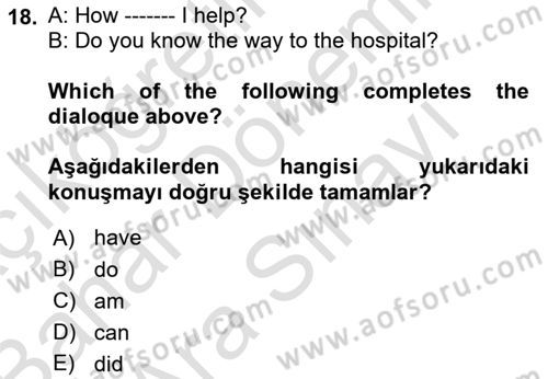 İngilizce 2 Dersi 2022 - 2023 Yılı (Vize) Ara Sınav Soruları 18. Soru