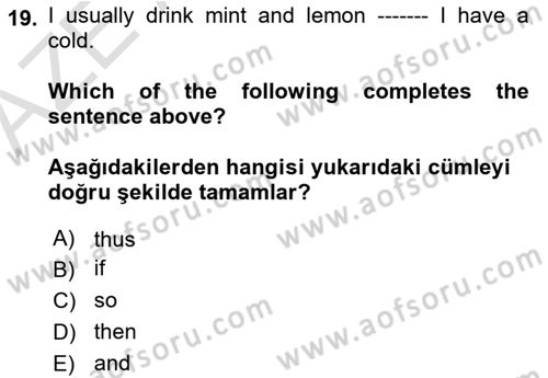 İngilizce 2 Dersi 2022 - 2023 Yılı (Vize) Ara Sınav Soruları 19. Soru