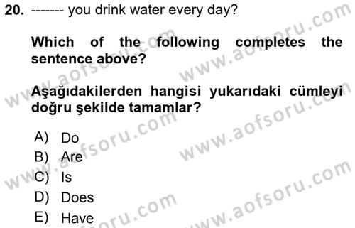 İngilizce 2 Dersi 2022 - 2023 Yılı (Vize) Ara Sınav Soruları 20. Soru
