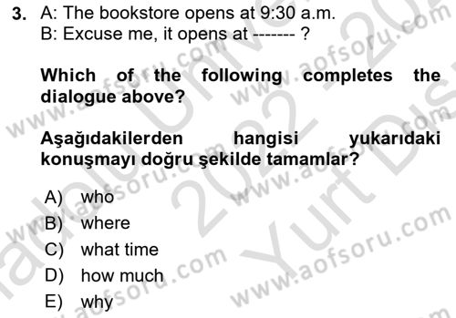 İngilizce 2 Dersi 2022 - 2023 Yılı (Vize) Ara Sınav Soruları 3. Soru