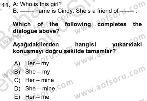 İngilizce 2 Dersi 2022 - 2023 Yılı (Final) Dönem Sonu Sınav Soruları 11. Soru
