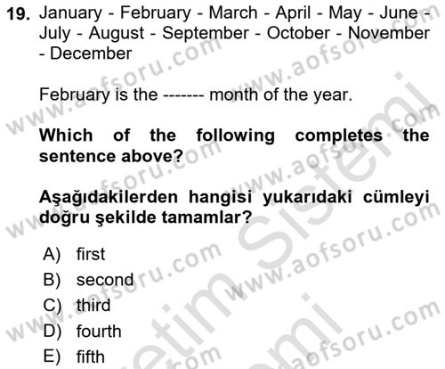 İngilizce 2 Dersi 2022 - 2023 Yılı (Final) Dönem Sonu Sınav Soruları 19. Soru