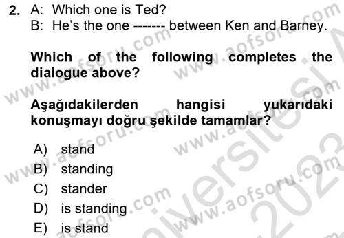 İngilizce 2 Dersi 2022 - 2023 Yılı (Final) Dönem Sonu Sınav Soruları 2. Soru