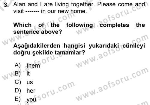 İngilizce 2 Dersi 2022 - 2023 Yılı (Final) Dönem Sonu Sınav Soruları 3. Soru