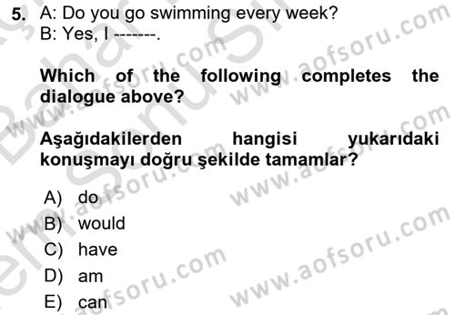 İngilizce 2 Dersi 2022 - 2023 Yılı (Final) Dönem Sonu Sınav Soruları 5. Soru