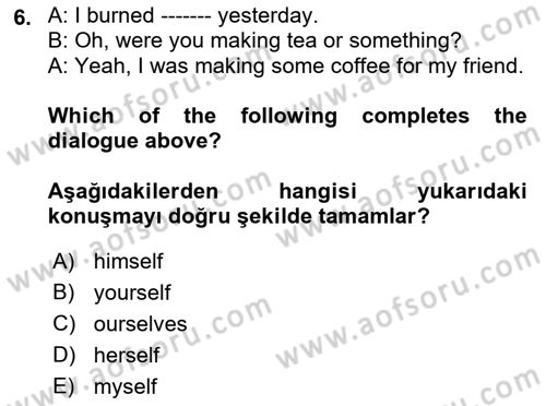 İngilizce 2 Dersi 2022 - 2023 Yılı (Final) Dönem Sonu Sınav Soruları 6. Soru