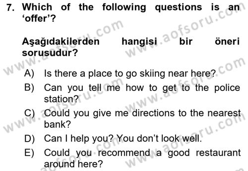 İngilizce 2 Dersi 2022 - 2023 Yılı (Final) Dönem Sonu Sınav Soruları 7. Soru