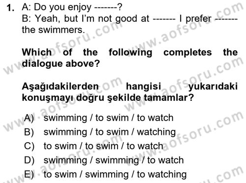 İngilizce 2 Dersi 2022 - 2023 Yılı Yaz Okulu Sınav Soruları 1. Soru
