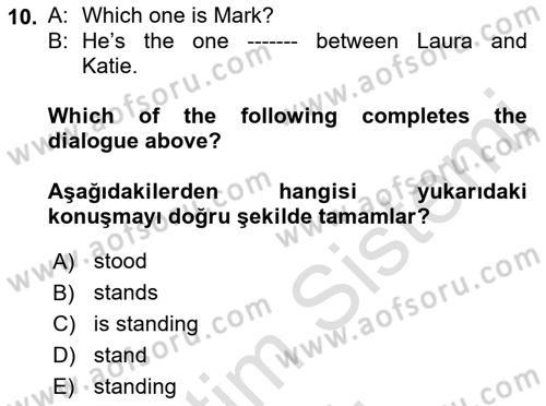 İngilizce 2 Dersi 2022 - 2023 Yılı Yaz Okulu Sınav Soruları 10. Soru