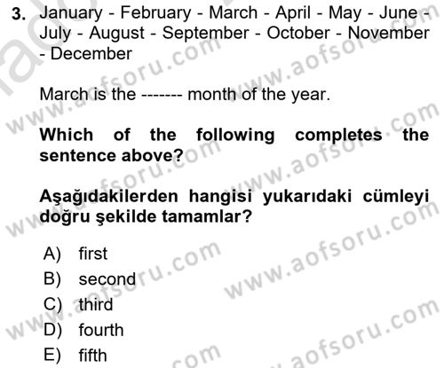 İngilizce 2 Dersi 2022 - 2023 Yılı Yaz Okulu Sınav Soruları 3. Soru