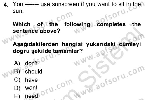 İngilizce 2 Dersi 2022 - 2023 Yılı Yaz Okulu Sınav Soruları 4. Soru