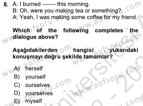 İngilizce 2 Dersi 2022 - 2023 Yılı Yaz Okulu Sınav Soruları 8. Soru