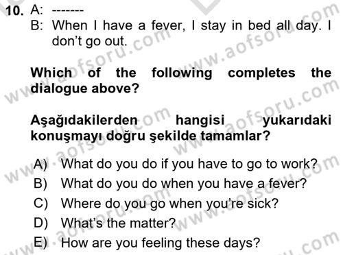 İngilizce 2 Dersi 2023 - 2024 Yılı (Vize) Ara Sınav Soruları 10. Soru