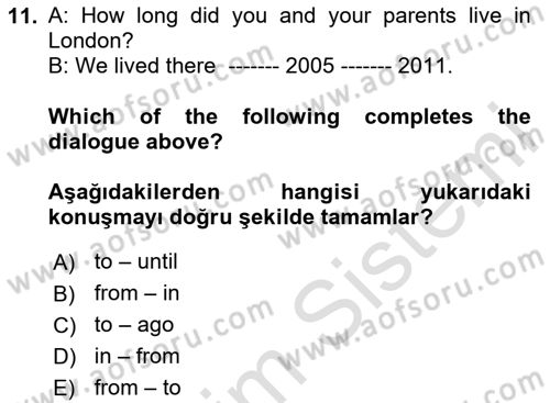 İngilizce 2 Dersi 2023 - 2024 Yılı (Vize) Ara Sınav Soruları 11. Soru