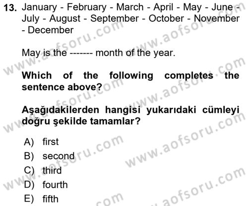 İngilizce 2 Dersi 2023 - 2024 Yılı (Vize) Ara Sınav Soruları 13. Soru