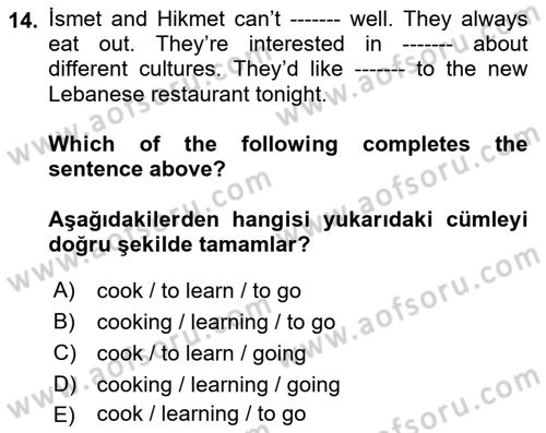 İngilizce 2 Dersi 2023 - 2024 Yılı (Vize) Ara Sınav Soruları 14. Soru