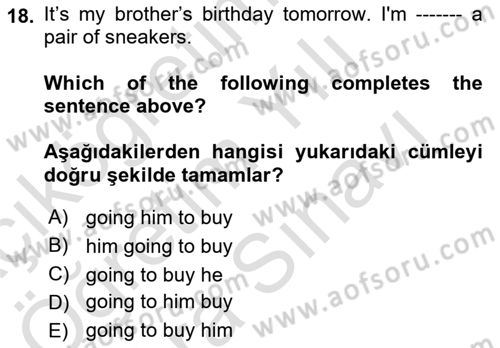 İngilizce 2 Dersi 2023 - 2024 Yılı (Vize) Ara Sınav Soruları 18. Soru