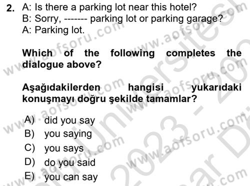 İngilizce 2 Dersi 2023 - 2024 Yılı (Vize) Ara Sınav Soruları 2. Soru