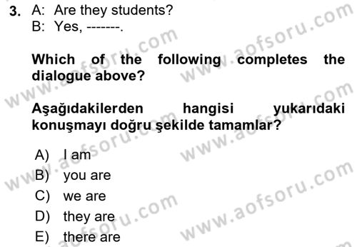 İngilizce 2 Dersi 2023 - 2024 Yılı (Vize) Ara Sınav Soruları 3. Soru
