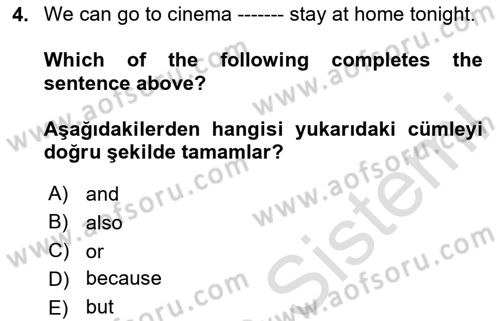 İngilizce 2 Dersi 2023 - 2024 Yılı (Vize) Ara Sınav Soruları 4. Soru