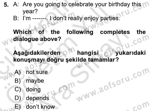 İngilizce 2 Dersi 2023 - 2024 Yılı (Vize) Ara Sınav Soruları 5. Soru