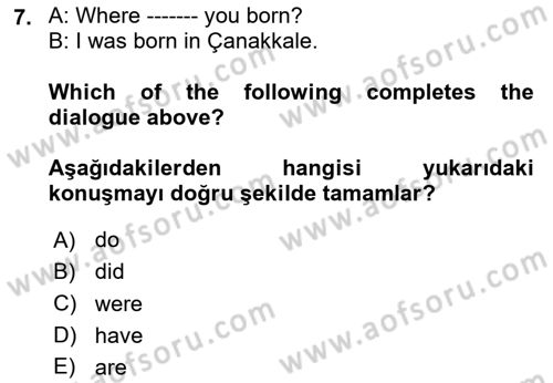 İngilizce 2 Dersi 2023 - 2024 Yılı (Vize) Ara Sınav Soruları 7. Soru