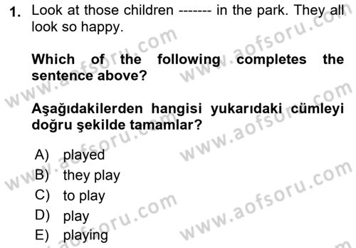 İngilizce 2 Dersi 2023 - 2024 Yılı (Final) Dönem Sonu Sınav Soruları 1. Soru