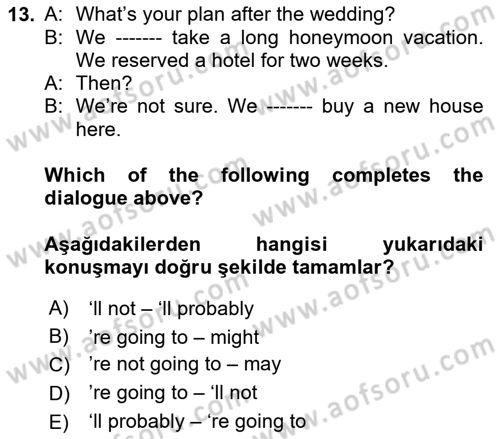 İngilizce 2 Dersi 2023 - 2024 Yılı (Final) Dönem Sonu Sınav Soruları 13. Soru