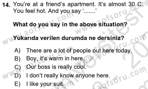 İngilizce 2 Dersi 2023 - 2024 Yılı (Final) Dönem Sonu Sınav Soruları 14. Soru