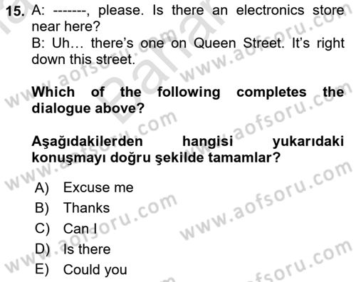 İngilizce 2 Dersi 2023 - 2024 Yılı (Final) Dönem Sonu Sınav Soruları 15. Soru