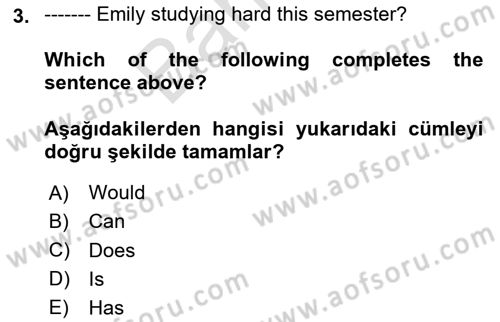 İngilizce 2 Dersi 2023 - 2024 Yılı (Final) Dönem Sonu Sınav Soruları 3. Soru